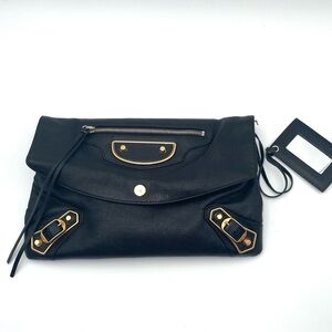 Balenciaga Black Motocross Metallic Edge Envelope Clutch